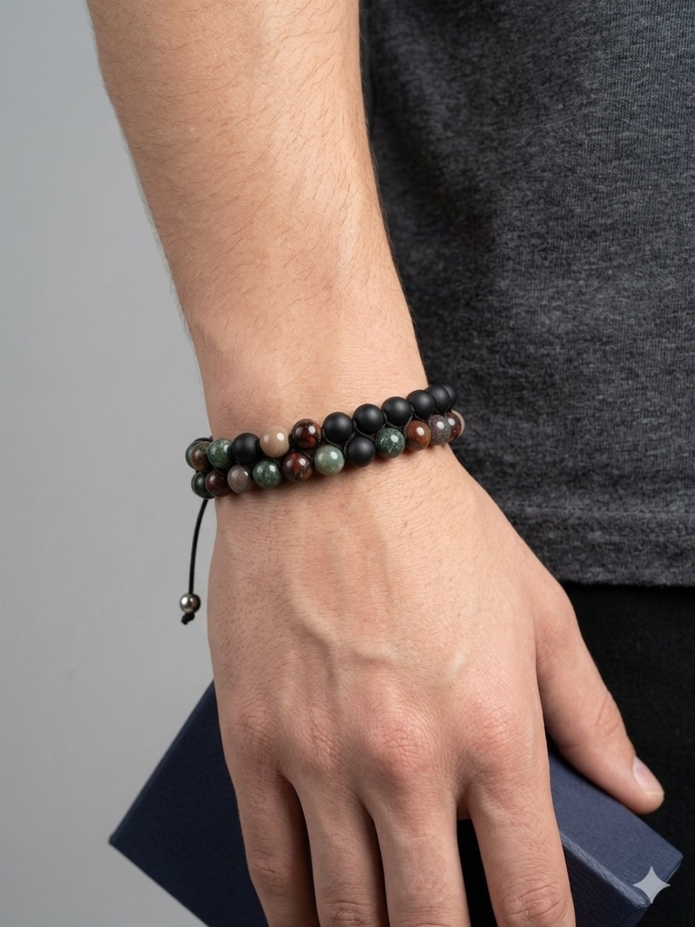 1913 Men’s Gemstone Bracelet Set | Adjustable Beaded Duo Bracelets